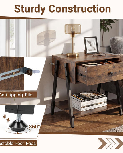 Giantex Industrial Night Stand with Drawer and Open Shelf