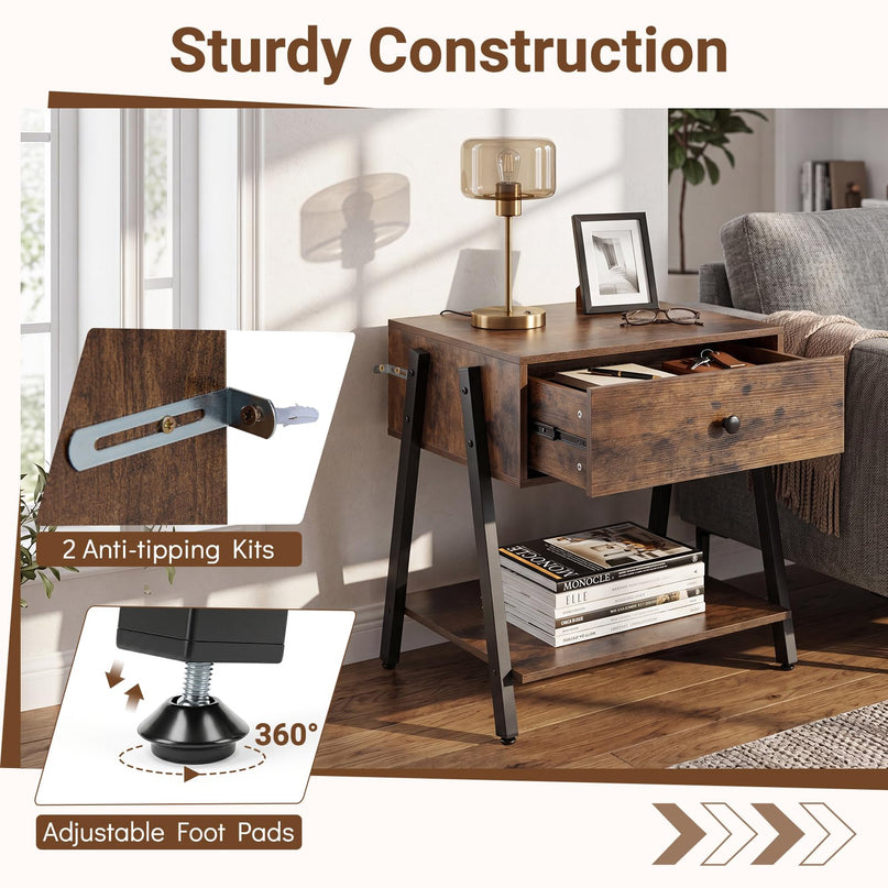 Giantex Industrial Night Stand with Drawer and Open Shelf