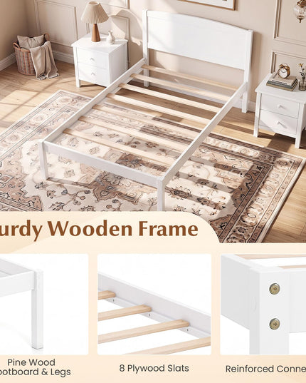 Giantex Twin/Queen/King/Full Size Wooden Bed Frame with Curved Headboard