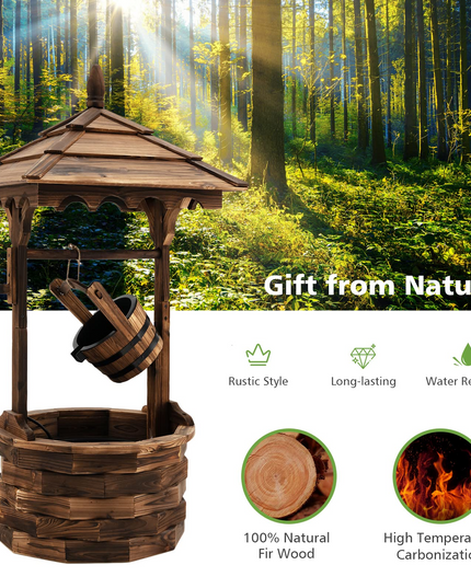 Giantex Rustic Wishing Well Fountain, Outdoor Wooden Water Fountain with Electric Pump