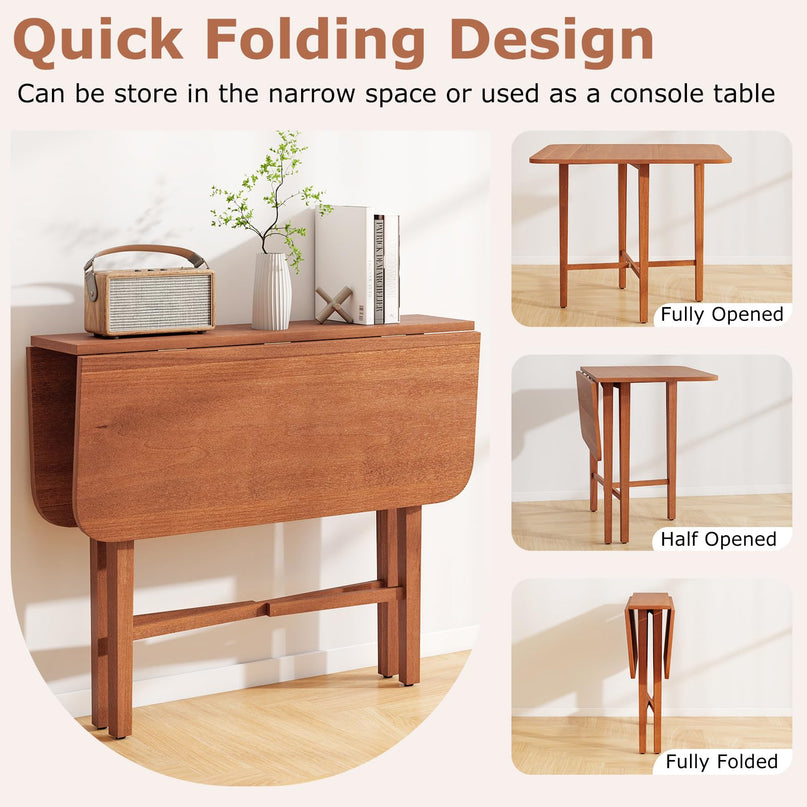 Giantex 36" Extendable Dining Table with Drop Leaf X-Shaped Frame Rubber Wood Legs