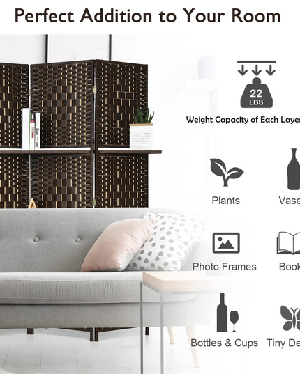 Giantex 6Ft 6 Panel Room Divider with Shelves