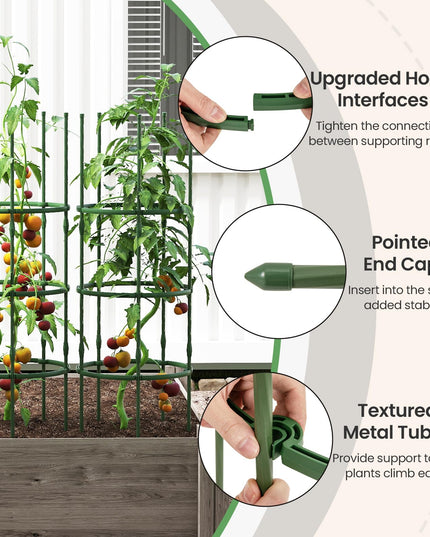 Giantex 3-Pack Tomato Cages 60.5”Hx20” PE-Coated Metal Plant Cages & Supports