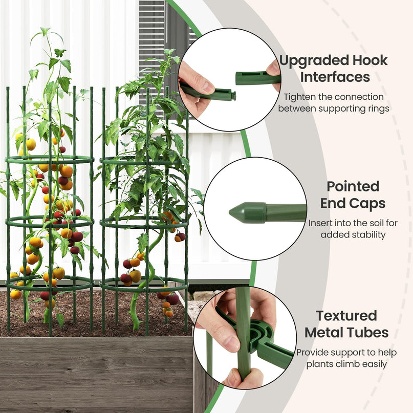 Giantex 3-Pack Tomato Cages 60.5”Hx20” PE-Coated Metal Plant Cages & Supports