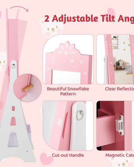 CHARMAID Kids Mirror Jewelry Cabinet - Standing Full Length Mirror with Jewelry Storage
