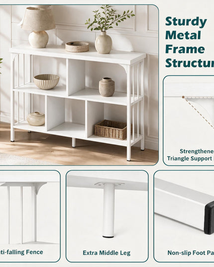 GIANTEX 3-Tier Industrial Low Wide Bookshelf w/ 5 Cube Storage Organizer