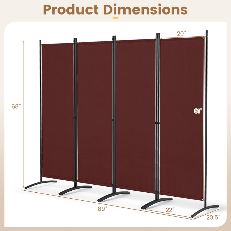 Giantex 4 Panel Room Divider, 5.6Ft Folding Screen, Home Office Freestanding Tall Partition
