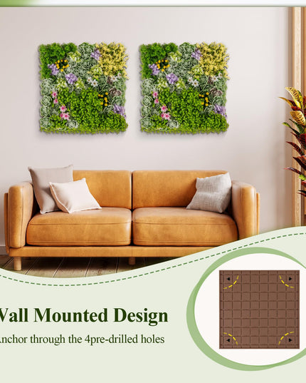 Giantex 2 Pack Hanging Artificial Plants Panels, 20" x 20" Square Framed 3D Greenery Wall Art Decor