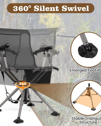 Giantex 360° Swivel Hunting Chair with Gun Rest, Adjustable Armrests, Telescopic Legs, All-Terrain Duck Feet