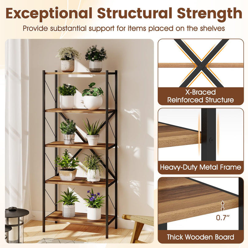 Giantex Industrial Bookcase with Heavy-Duty Metal Frame