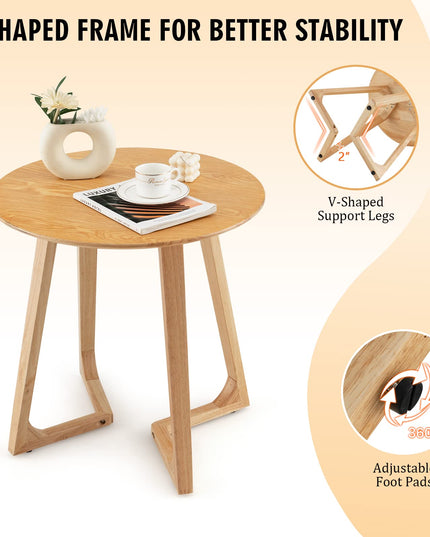 Giantex 24" Round End Table - Rubber Wood Sofa Side Table with Adjustable Foot Pads, Natural
