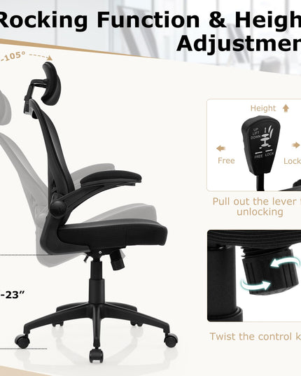 Giantex Ergonomic Mesh Office Chair, Home Office Desk Chair with Adjustable Headrest and Lumbar Support