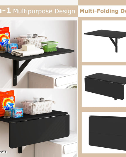 Giantex Wall Mounted Folding Table, 31.5" x 23.5" Wood Murphy Desk Drop-Leaf Table