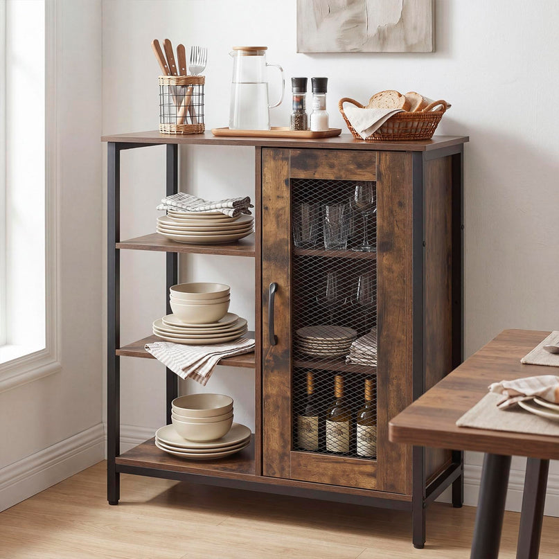 Giantex Buffet Sideboard | Industrial Kitchen Storage Side Cabinet with Metal Mesh Door