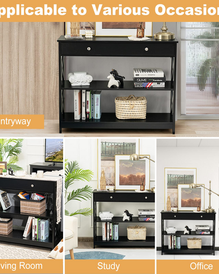 Giantex Console Table 3-Tier W/Drawer and Storage Shelves