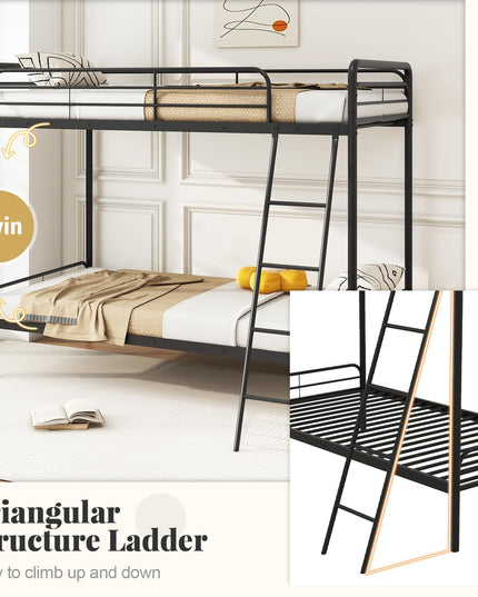 Giantex Metal Bunk Bed Twin Over Twin, Heavy Duty Twin Bunk Beds with Inclined Ladder & Safety Guardrails