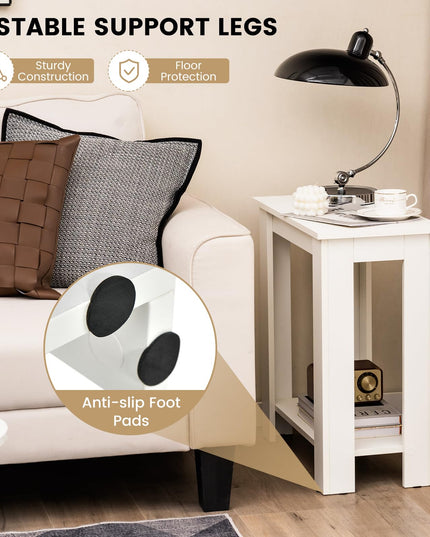 Giantex 2-Tier End Table White, Modern Side Table with Storage Shelf