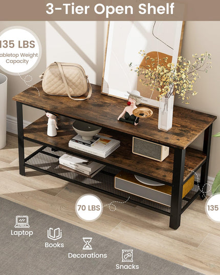 Giantex TV Stand for Bedroom and Living Room - 3-Tier Industrial Entertainment Center with Open Storage Shelves