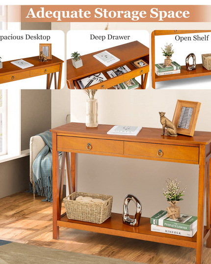Console Table Entryway Sofa Side Table with 2 Drawers & Open Shelf