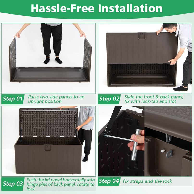 Outdoor Storage Deck Box Patio Bin - 105 Gallon Indoor/Outside Storage Box with Lockable Lid