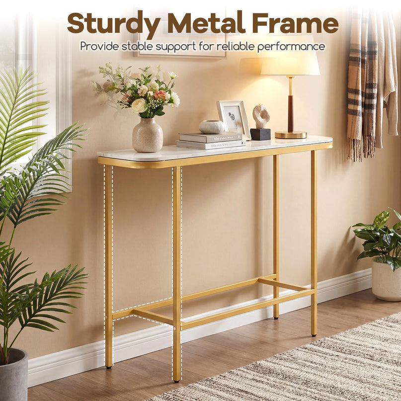 Console d'entrée Giantex de 112 cm avec plateau en faux marbre et cadre en métal robuste