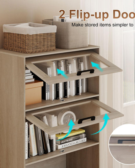 Giantex 4-Tier Tall Bookcase with Flip-up Doors