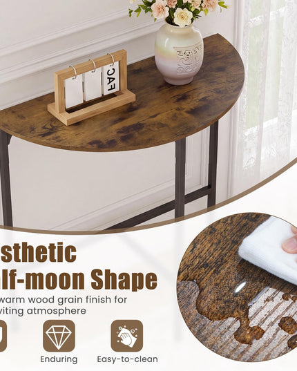 GIANTEX 32" Narrow Half Moon Console Table with Metal Frame & Anti-tip Kits