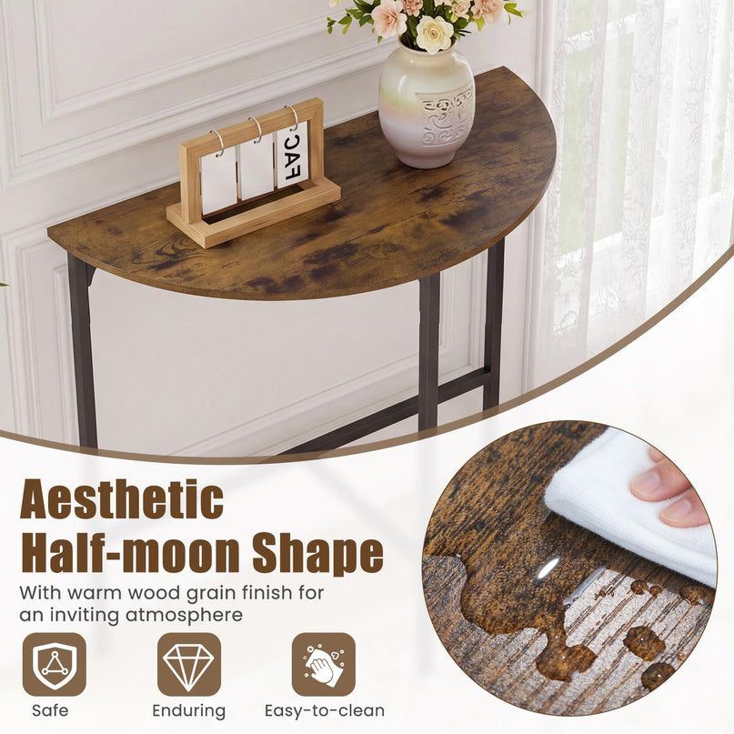 GIANTEX 32" Narrow Half Moon Console Table with Metal Frame & Anti-tip Kits