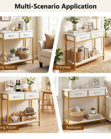 GIANTEX 29.5" Narrow Console Table w/ 2 Fabric Drawers & Open Compartment