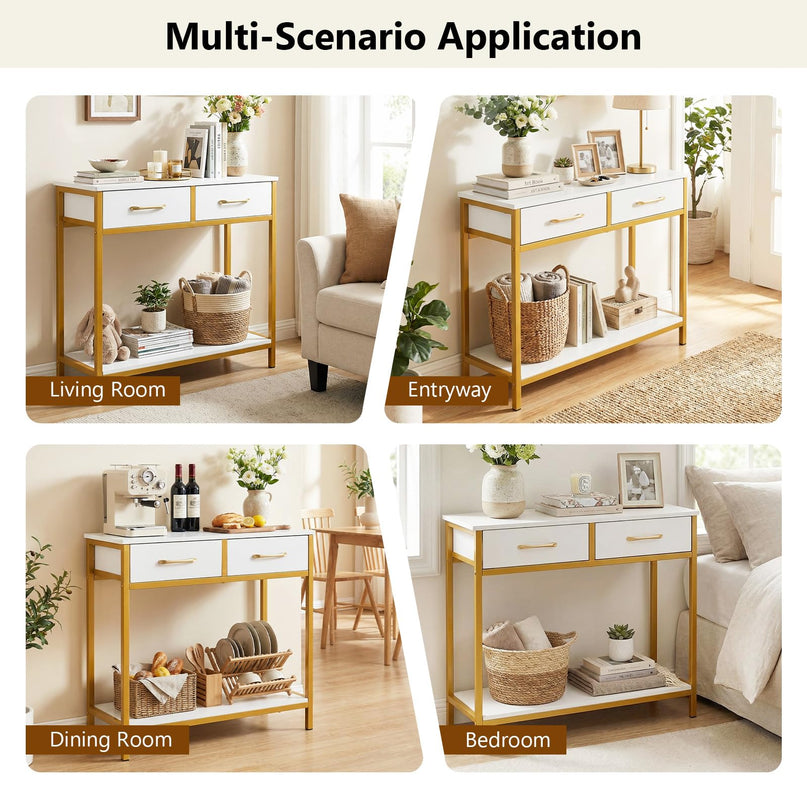 GIANTEX 29.5" Narrow Console Table w/ 2 Fabric Drawers & Open Compartment