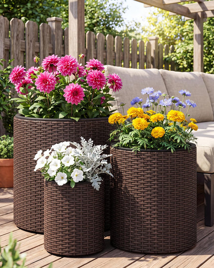 GIANTEX Set of 3 Rattan Round Flower Pot Set