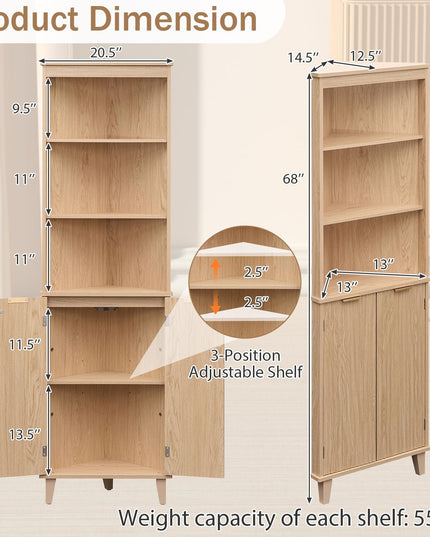 Giantex 68" Tall Mid Century Corner Cabinet with Fluted Doors