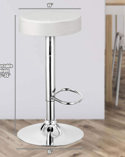 Modern Swivel Backless Round Barstool, PU Leather Armless bar Chair with Height Adjustable, Chrome Footrest