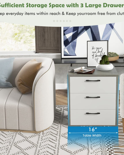 Giantex Storage Drawer Dresser - Wood End Table, Night Stand with 3 Drawers (1, White & Gray)