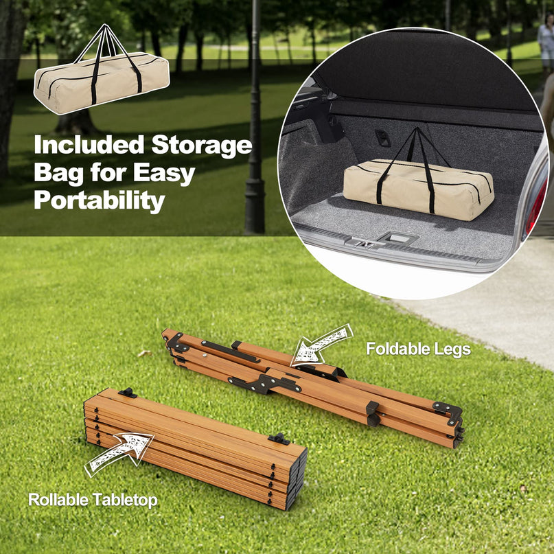 Giantex Folding Camping Table, Roll-Up Folding Table w/Carry Bag