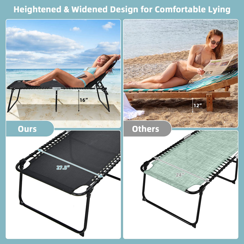 Giantex Patio Lounge Chair Folding Tanning Chair, Sunbathing Chaise Lounge W/Removable Headrest