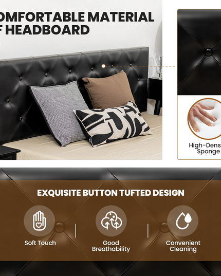 Upholstered PU Leather Platform Bed Frame w/ 4 Storage Drawers, Adjustable Headboard & Solid Wooden Slats