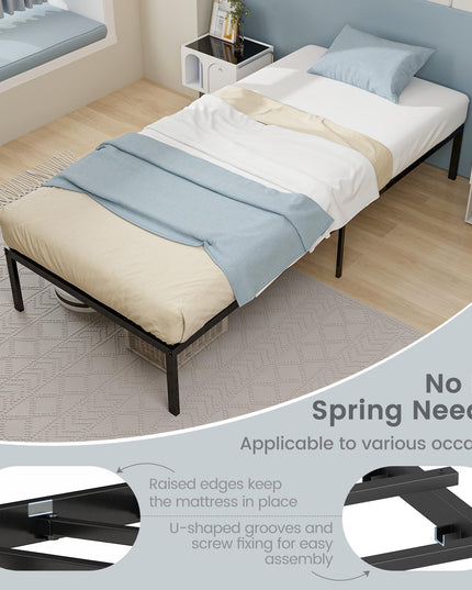 Giantex Twin Bed Frame, 14 Inch Metal Platform Bed with Under Bed Storage Space, Heavy-Duty Steel Slat Mattress Foundation