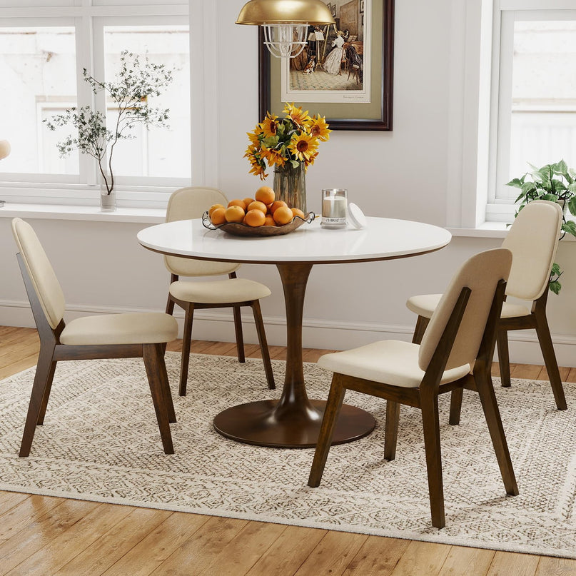 Giantex Wooden Dining Chairs Set of 2/4 Linen Fabric Upholstered Dining Room Chairs