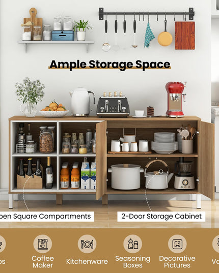 Giantex 63” Buffet Cabinet with Storage, Farmhouse Kitchen Sideboard w/ 4 Cubes, Adjustable Shelves & Pop-up Doors