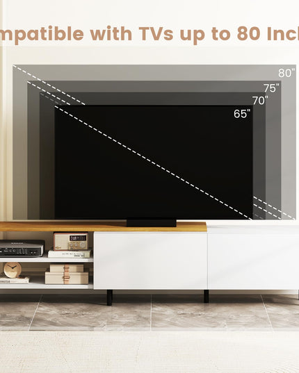 Meuble TV Giantex pour téléviseurs jusqu'à 80 pouces | Meuble de divertissement blanc avec rangements
