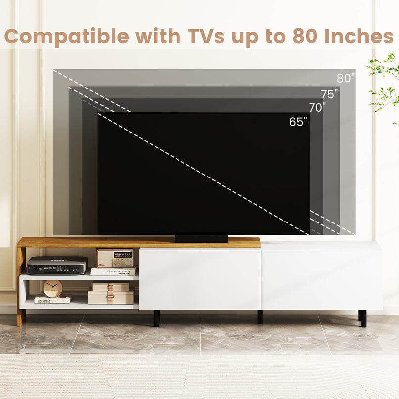 Meuble TV Giantex pour téléviseurs jusqu'à 80 pouces | Meuble de divertissement blanc avec rangements
