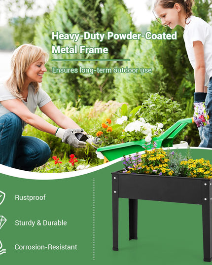Giantex Raised Garden Bed, Metal Planter Box with Legs, Drain Hole, Outdoor Indoor Elevated Garden Box
