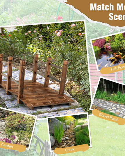 Giantex 5 ft Garden Bridge - Stained Wood Arc Footbridge Walkway