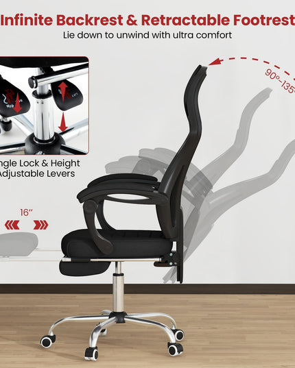 Giantex Ergonomic Desk Chair with Footrest, Mesh Office Chair with Height-Adjustable & Tilting Backrest