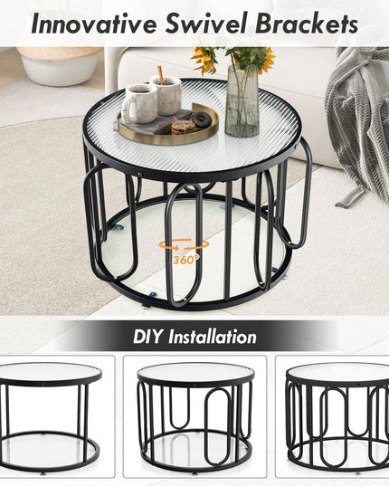 Giantex Small Round Glass Coffee Table, 24" Accent Side Sofa Tea Table with Tempered Glass Top & Oval Swivel Brackets