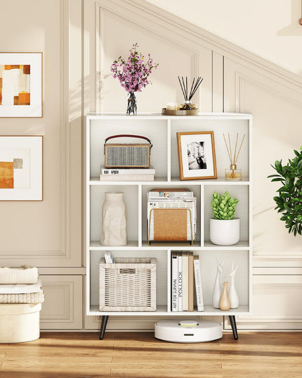 Giantex 7-Cube Bookcase 3-Tier Modern Bookshelf with 4 Metal Legs(31.5" x 9.5" x 42")