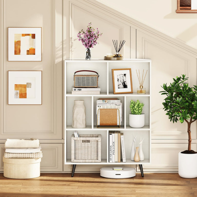 Giantex 7-Cube Bookcase 3-Tier Modern Bookshelf with 4 Metal Legs(31.5" x 9.5" x 42")