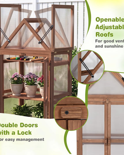 GIANTEX Mini Greenhouse Storage Shelves w/ Transparent Flip-Top Roof for Garden