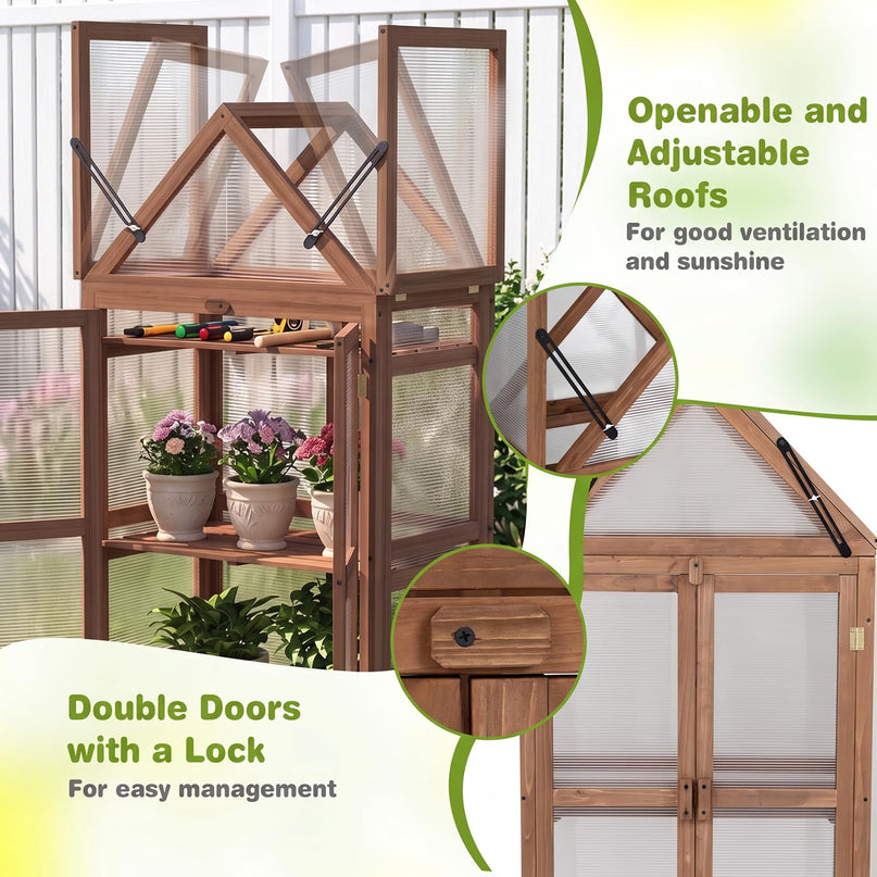 GIANTEX Mini Greenhouse Storage Shelves w/ Transparent Flip-Top Roof for Garden